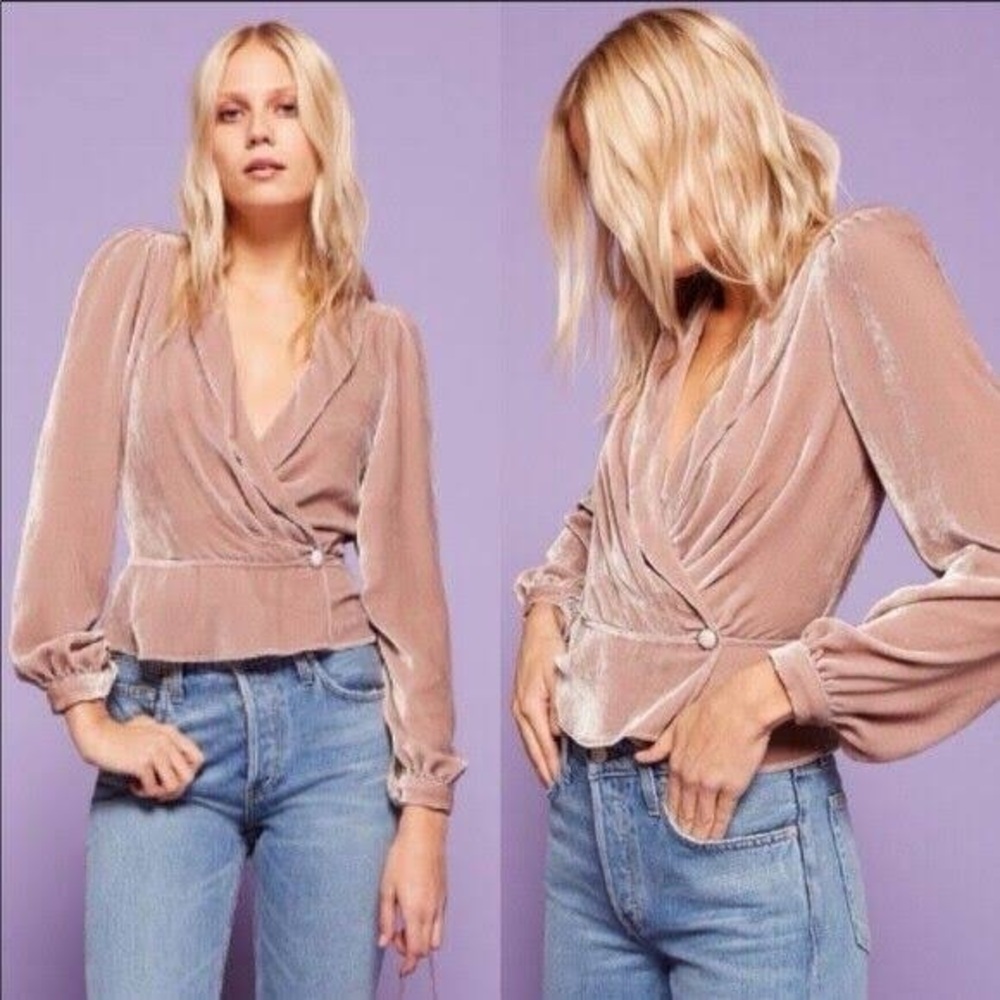 Reformation Anastasia Velvet Wrap Top in Blush Pink